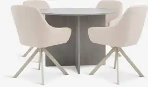 KRONDAL Ø110 Tisch Travertin + 4 ROSTRUP Stühle beige