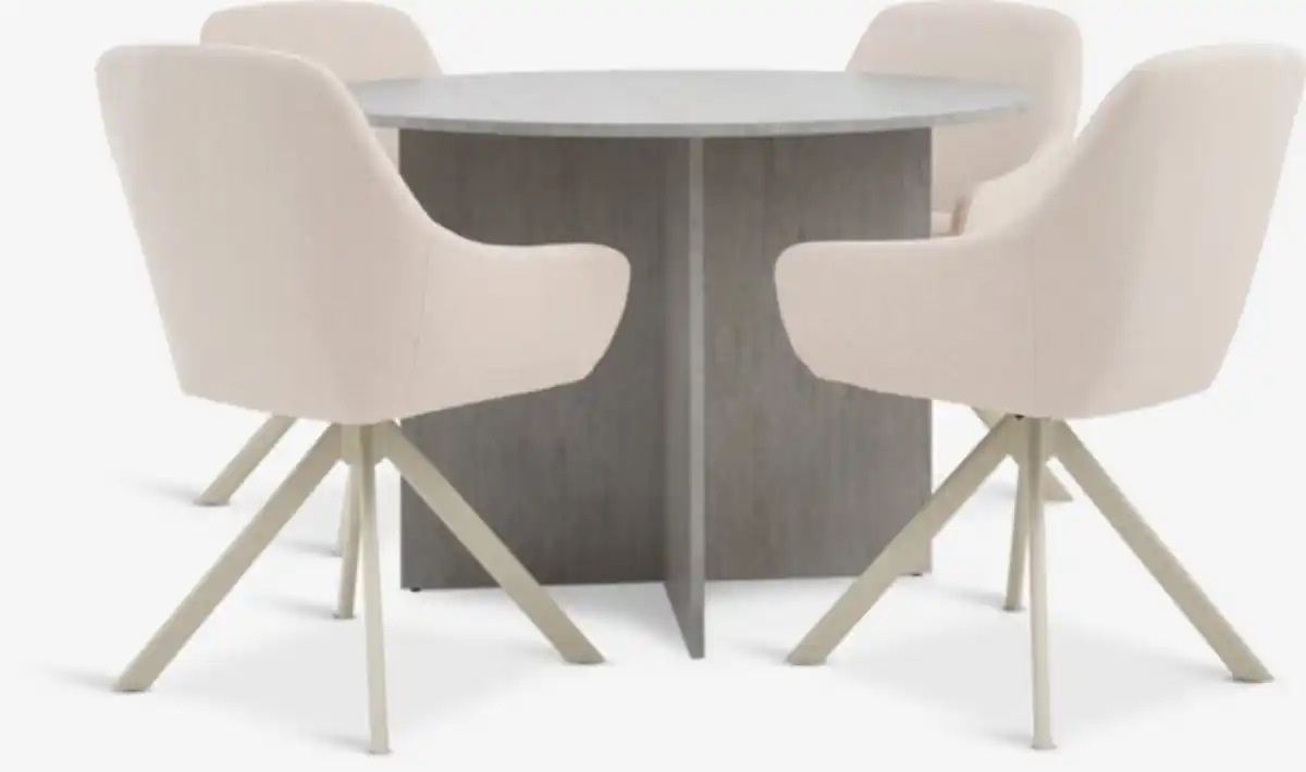 Bild 1 von KRONDAL Ø110 Tisch Travertin + 4 ROSTRUP Stühle beige