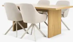 MUNKEBY L180 Tisch Eiche warm + 4 ROSTRUP Stühle beige