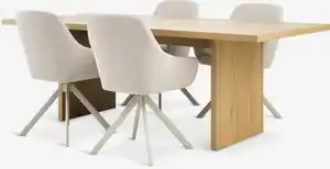 MUNKEBY L220 Tisch Eiche warm + 4 ROSTRUP Stühle beige