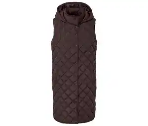 Lange Steppweste mit Kapuze, dunkelbraun