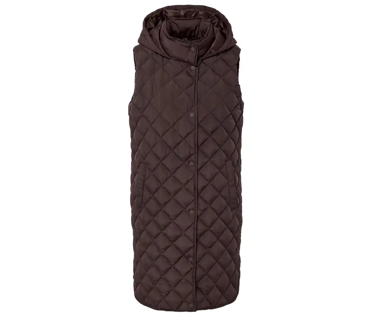 Bild 1 von Lange Steppweste mit Kapuze, dunkelbraun
