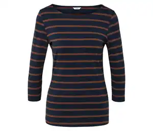 Gestreiftes Shirt mit 3/4-Arm, navy-cognac