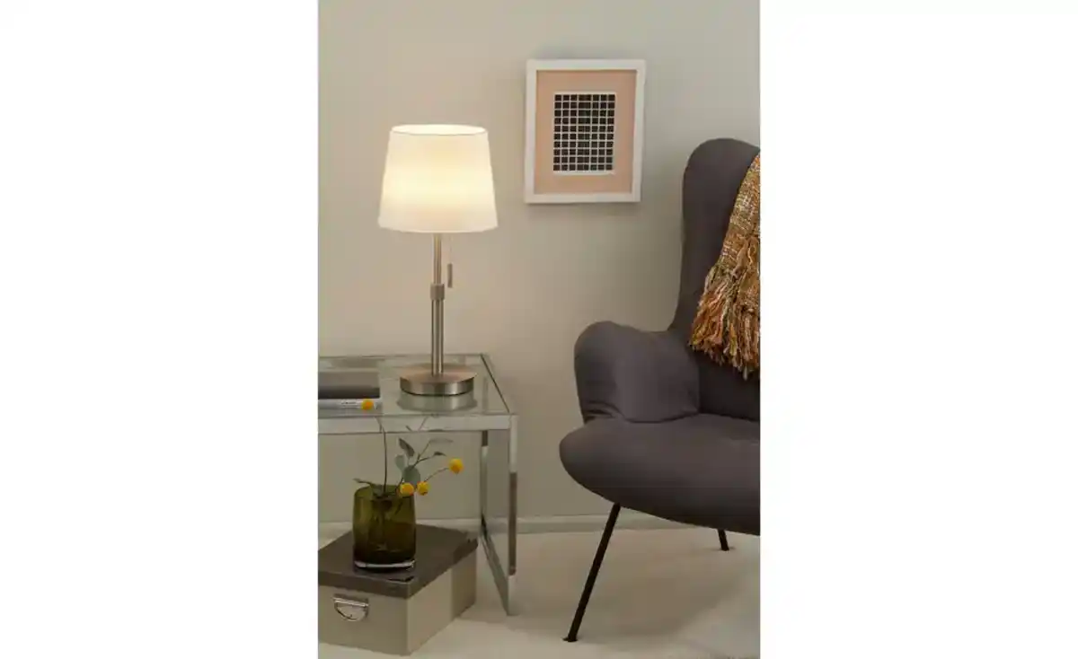 Bild 1 von Trio Tischleuchte, 1-flammig, Nickel-matt, Stoffschirm weiß