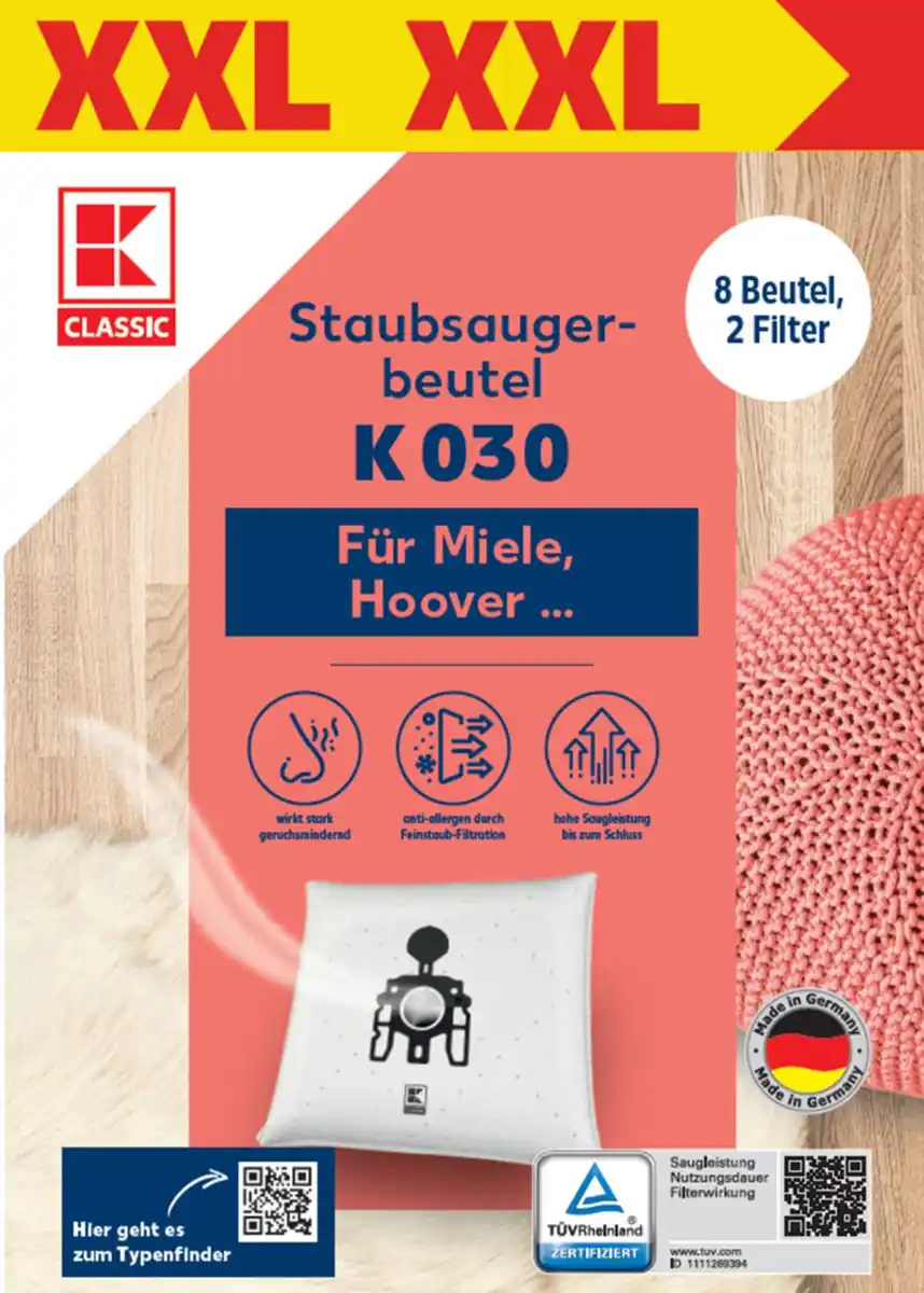Bild 1 von K-CLASSIC Staubsaugerbeutel »K 030« XXL-Pack, 8-St.-Packg.