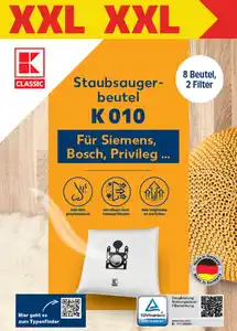 K-CLASSIC Staubsaugerbeutel »K 010« XXL-Pack, 8-St.-Packg.