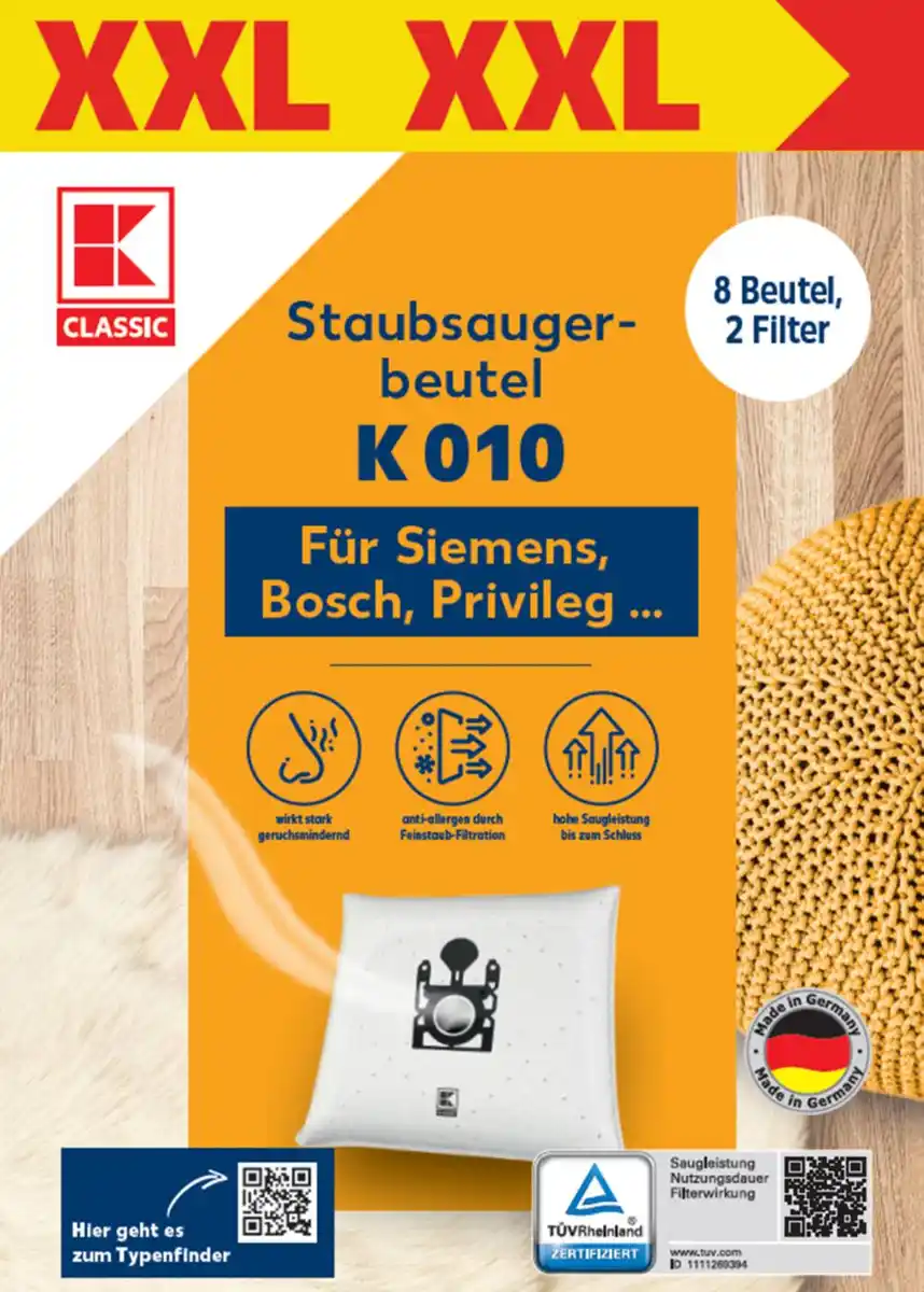 Bild 1 von K-CLASSIC Staubsaugerbeutel »K 010« XXL-Pack, 8-St.-Packg.