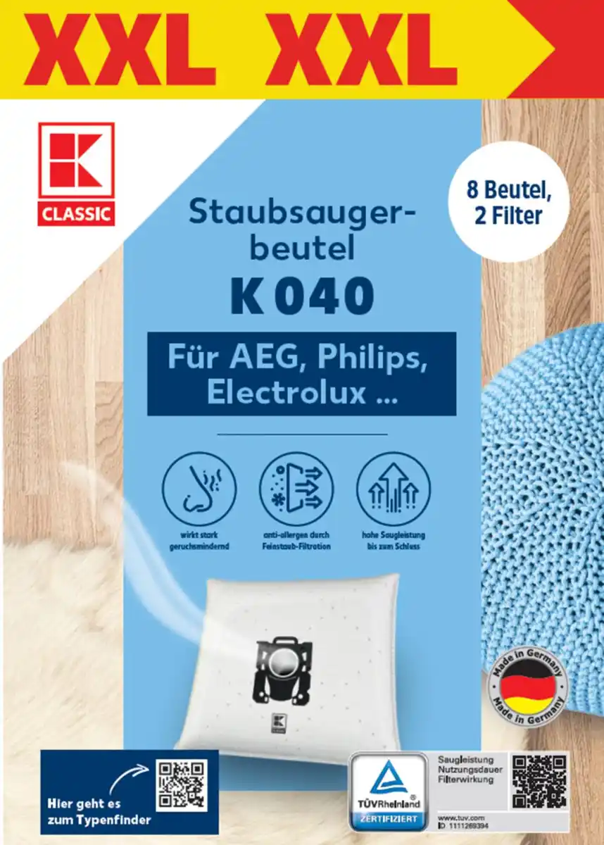 Bild 1 von K-CLASSIC Staubsaugerbeutel »K 040« XXL-Pack, 8-St.-Packg.