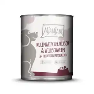 MjAMjAM Nassfutter Hund Adult kulinarischer Hirsch & Wildschwein an fruchtigen Preiselbeeren 6x800 g