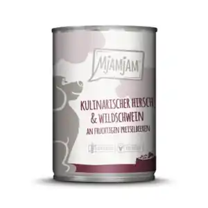 MjAMjAM Nassfutter Hund Adult kulinarischer Hirsch & Wildschwein an fruchtigen Preiselbeeren 6x400 g
