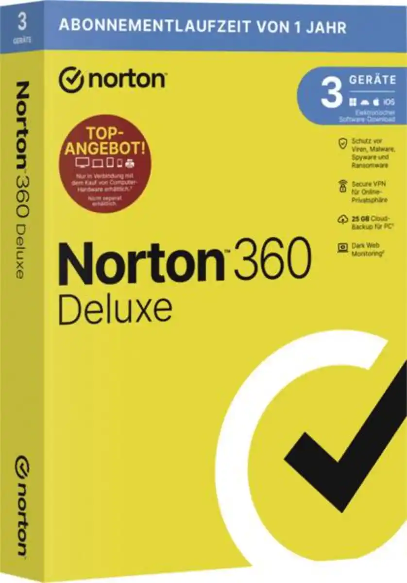 Bild 1 von Symantec NORTON 360 DELUXE 25GB GE 1 USER 3 DEVICE 12MO EP ATTACH Att