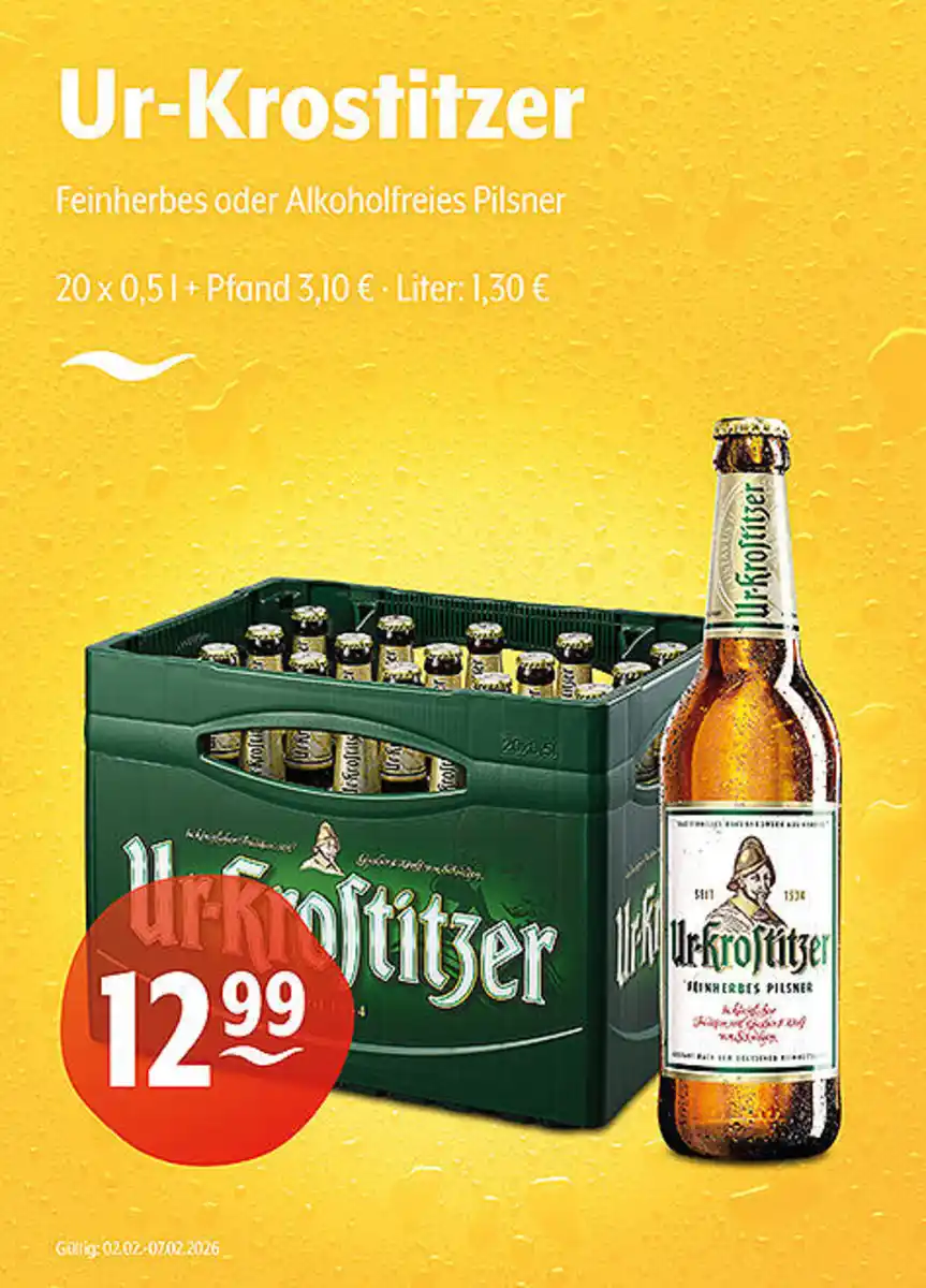 Bild 1 von Ur-Krostitzer Feinherbes oder Alkoholfreies PilsnerGratiszugabe beim Kauf eines Trays: 1 Flasche 1,5 l PET Coca-Cola, verschiedene Sorten, zzgl. Pfand, nur solange der Vorrat reicht