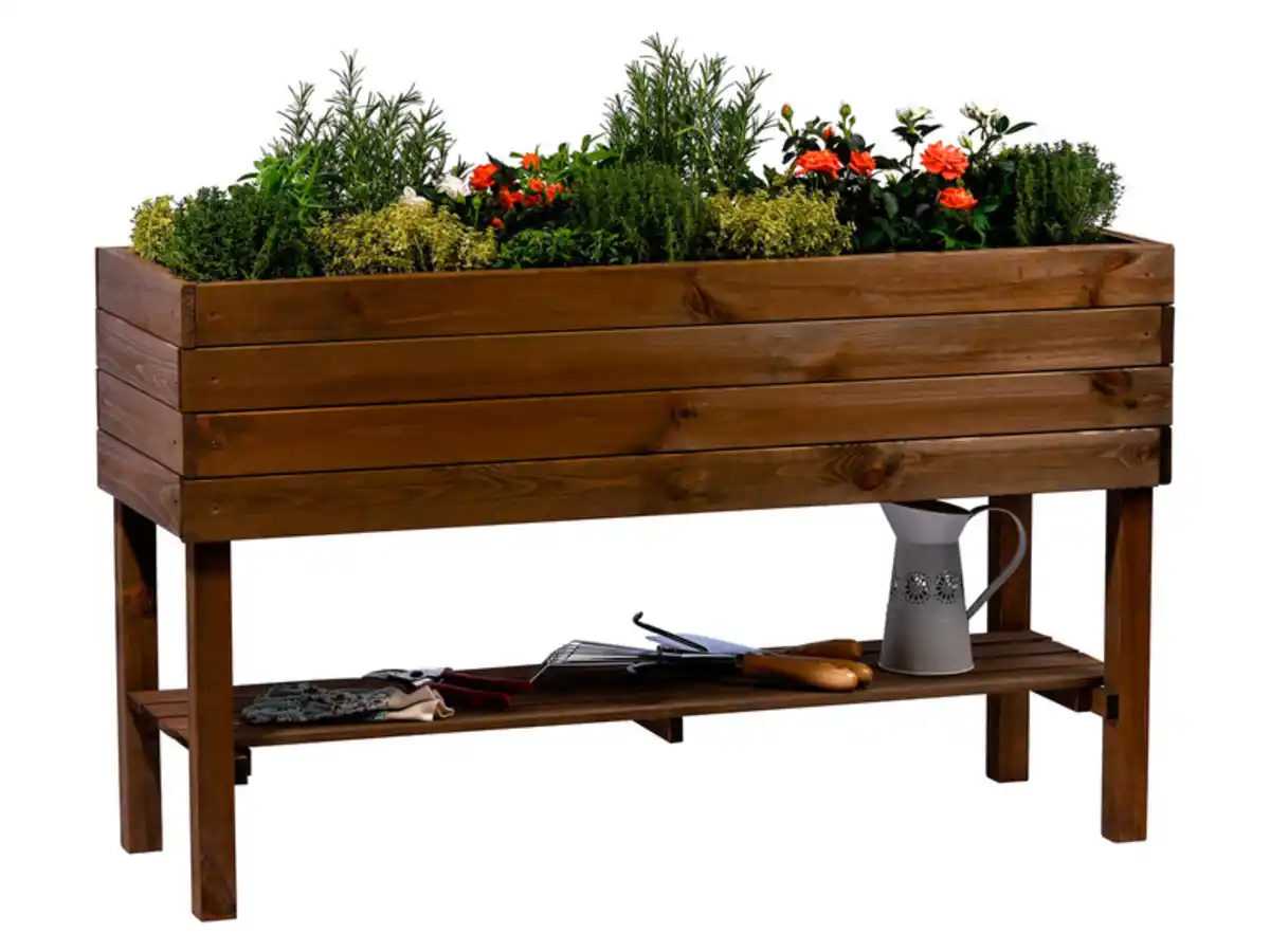 Bild 2 von dobar Großes Hochbeet mit Ablage inkl. Pflanzfolie, dunkelbraun