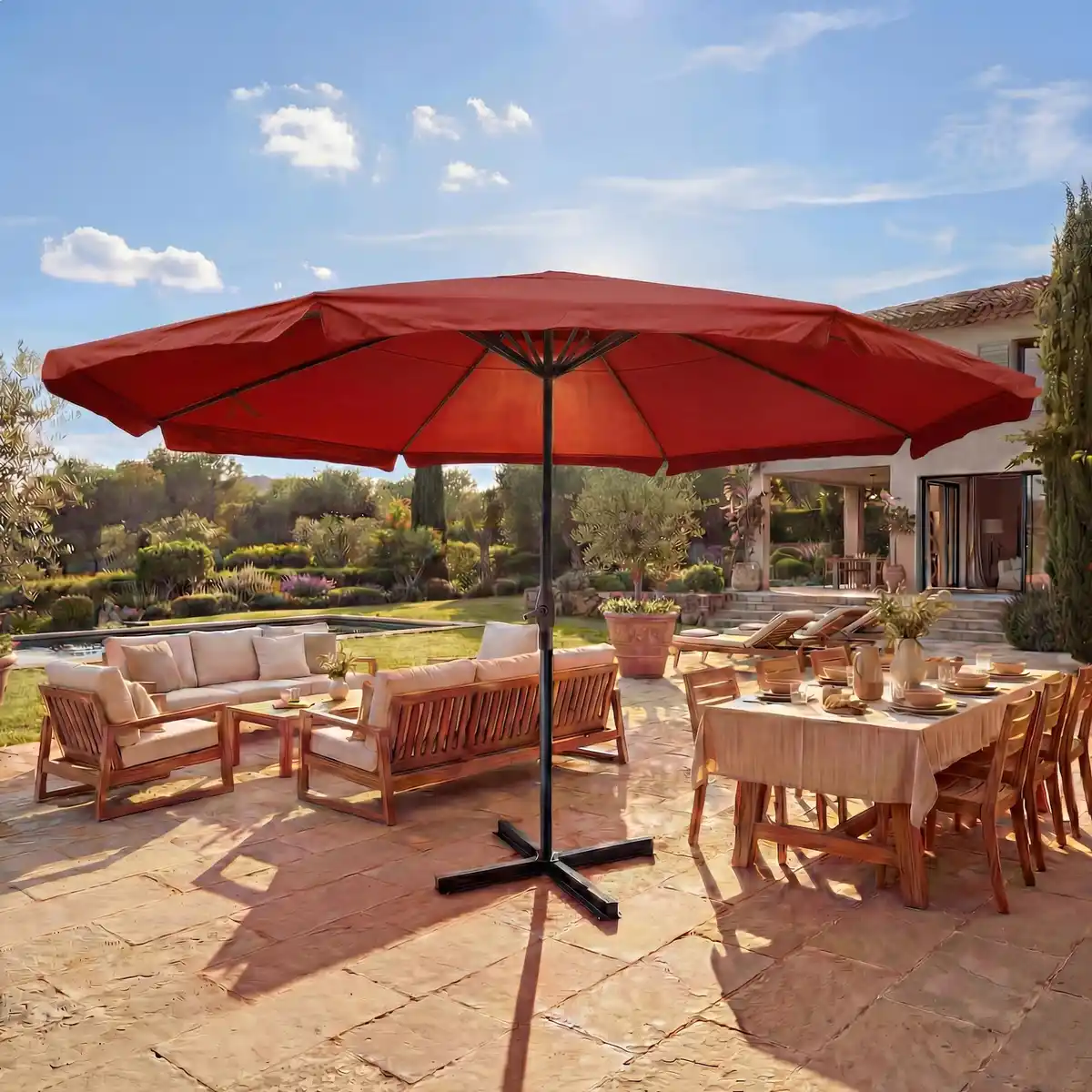 Bild 1 von Sonnenschirm Carpi Pro, Gastronomie Marktschirm mit Volant Ø 5m Polyester/Alu 28kg ~ bordeaux ohne Ständer