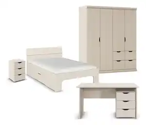 rauch Set »Frieda« mit Bett, Nachttisch, 4-türigem Kleiderschrank und Schreibtisch, beige/champagner