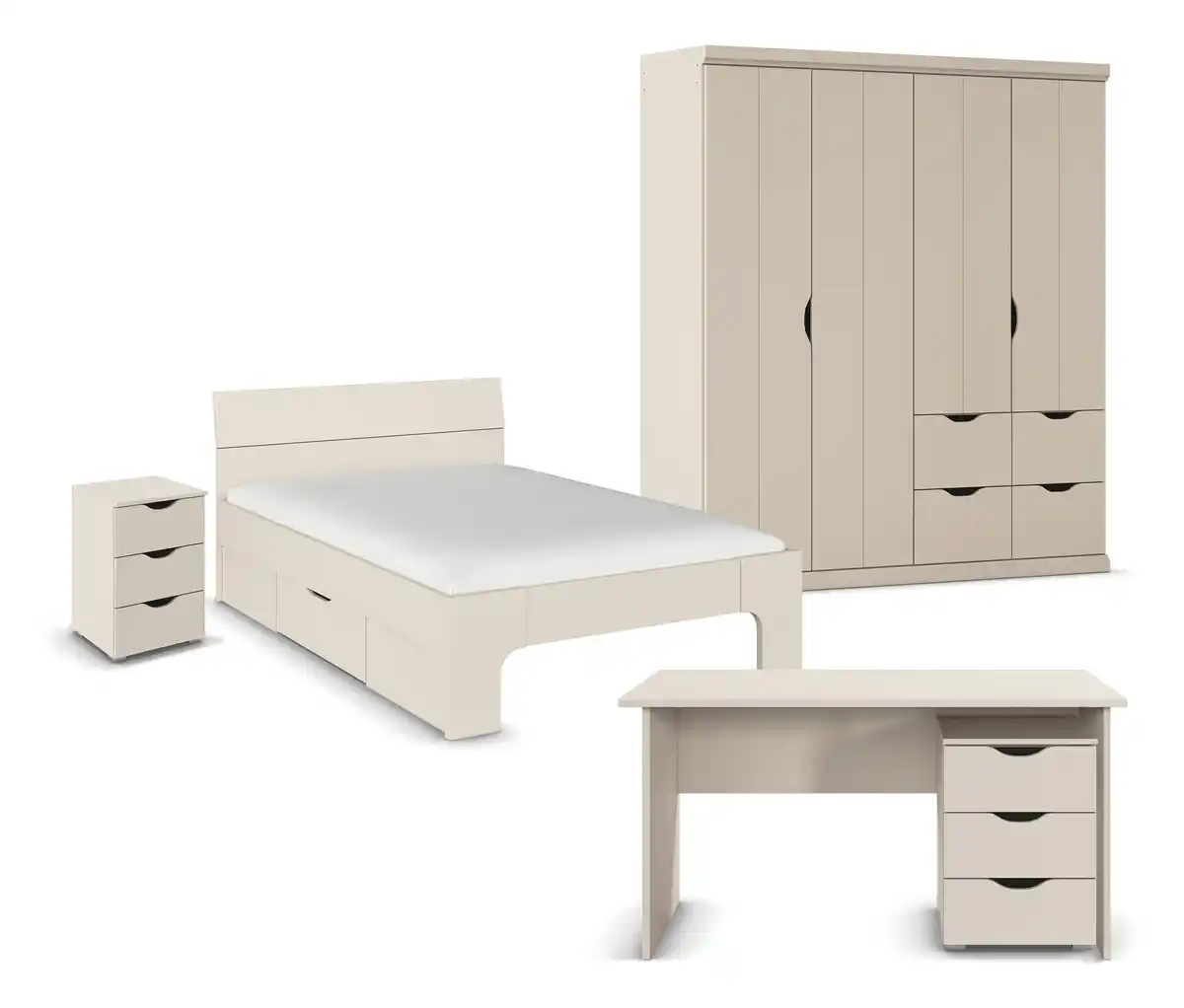 Bild 1 von rauch Set »Frieda« mit Bett, Nachttisch, 4-türigem Kleiderschrank und Schreibtisch, beige/champagner