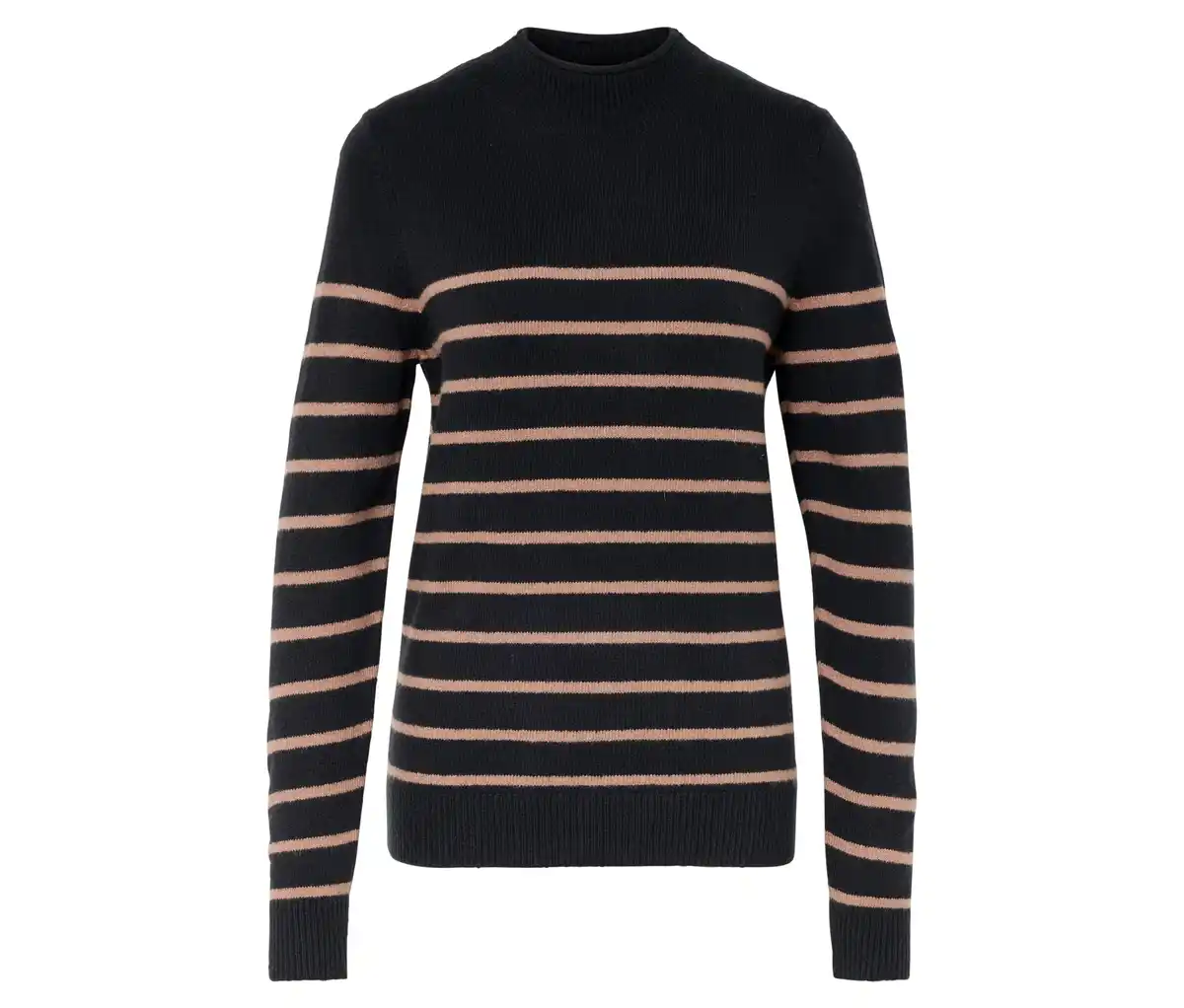 Bild 1 von Strickpullover mit Stehkragen, schwarz mit hellbraunen Streifen