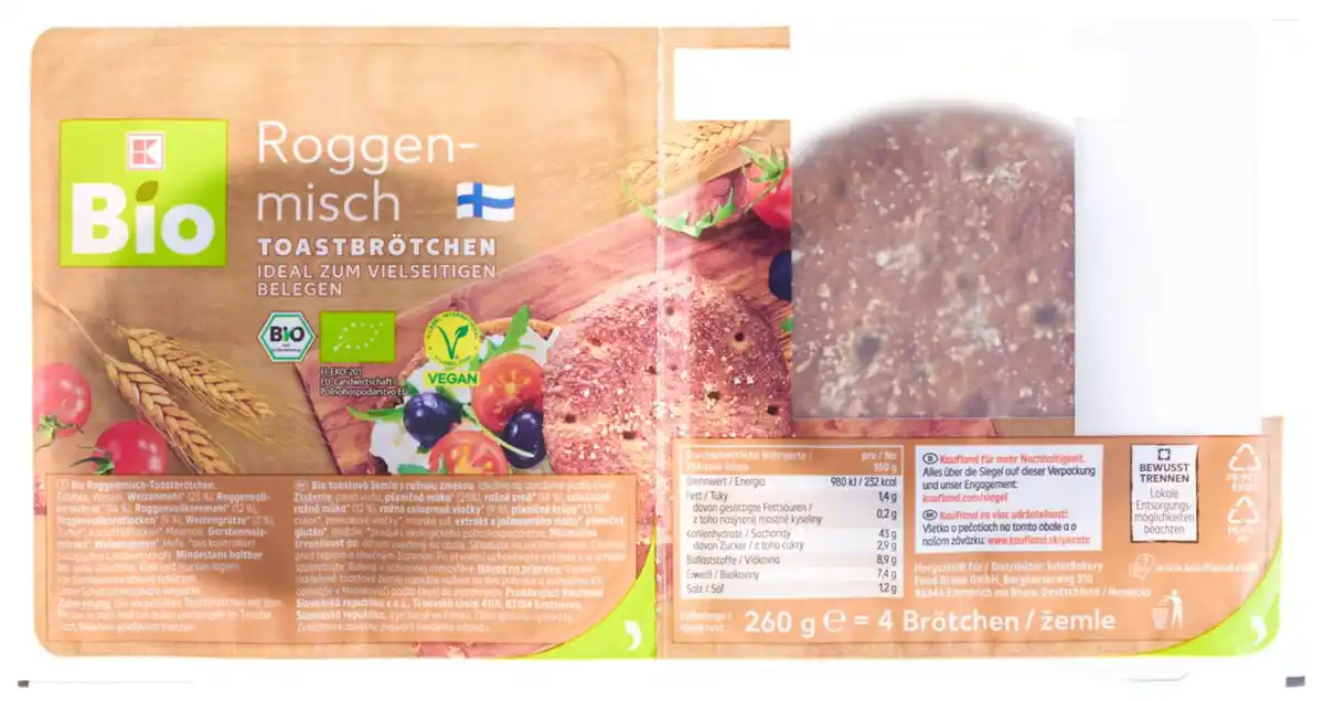 Bild 1 von K-BIO Bio-Toastbrötchen, 4 St. = 260-g-Packg.