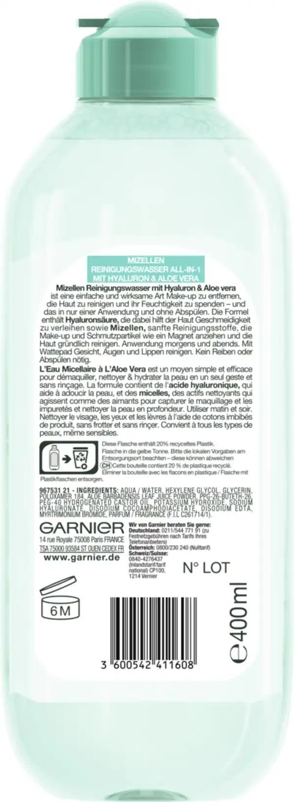 Bild 2 von Garnier SkinActive Mizellen Reinigungswasser All-in-1 Hyaluron & Aloe Vera, 400 ml