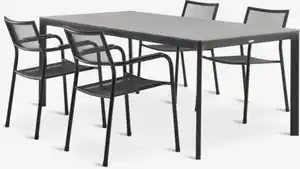 KUMLA L200 Tisch grau + 4 HEMSEDAL Stuhl schwarz