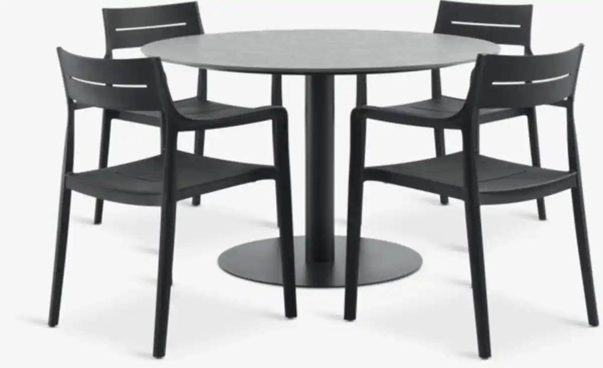 Bild 1 von VAMDRUP Ø120 Tisch grau + 4 INGSTRUP Stuhl schwarz