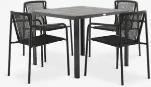 MADERUP L90 Tisch schwarz + 4 KRISTIANSTAD Stuhl grün