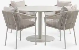 VAMDRUP Ø120 Tisch + 4 GILJA Stuhl beige