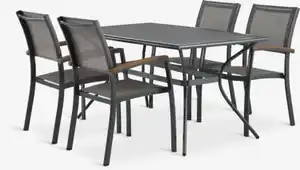 LARVIK L150 Tisch + 4 SIRDAL Stapelstühle grau