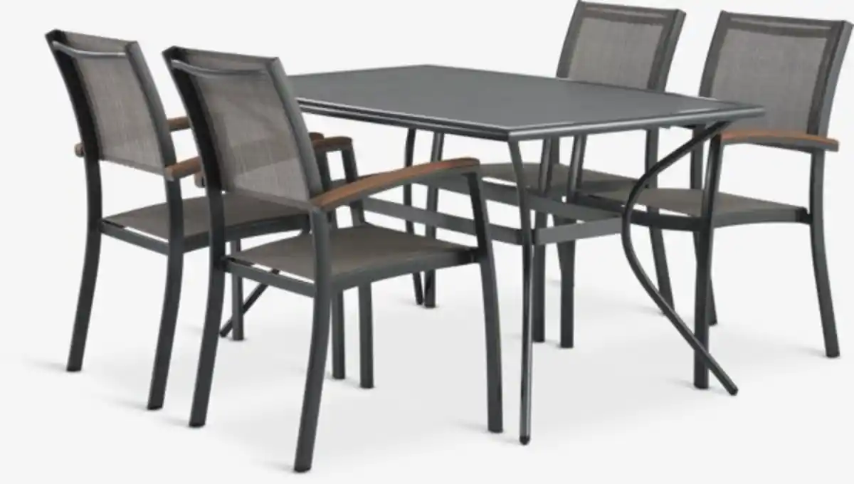 Bild 1 von LARVIK L150 Tisch + 4 SIRDAL Stapelstühle grau