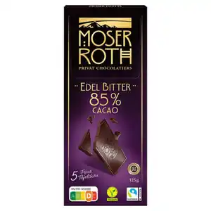 MOSER ROTH Edelbitter-Schokolade 125 g, Zartbitter 85 % Kakao