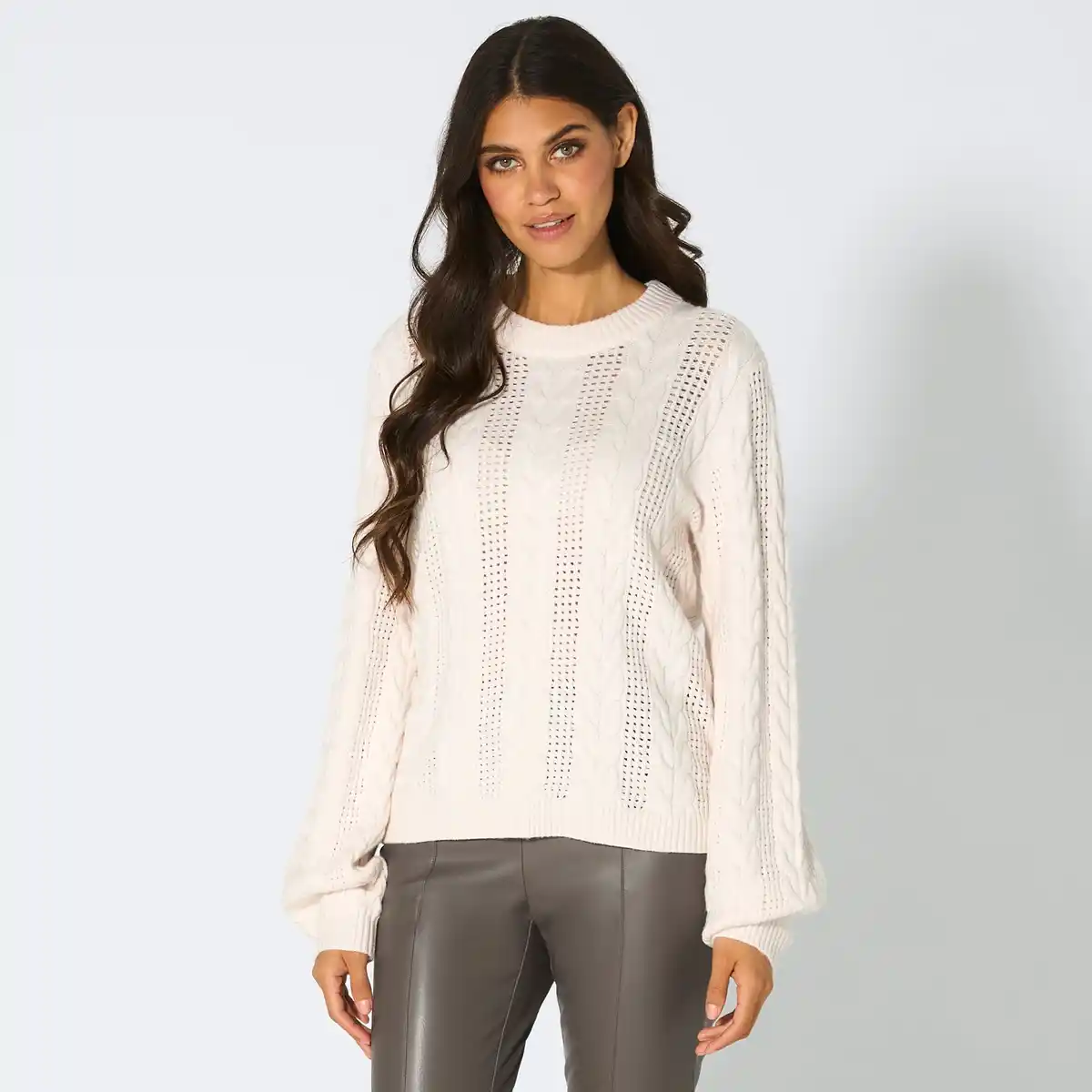 Bild 1 von Damen-Pullover mit Zopfstrickmuster