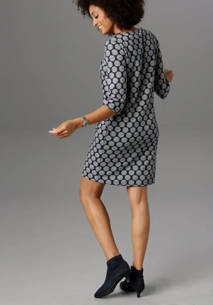 Bild 1 von Aniston SELECTED Jerseykleid mit Punkten & Streifen, Blau|grau