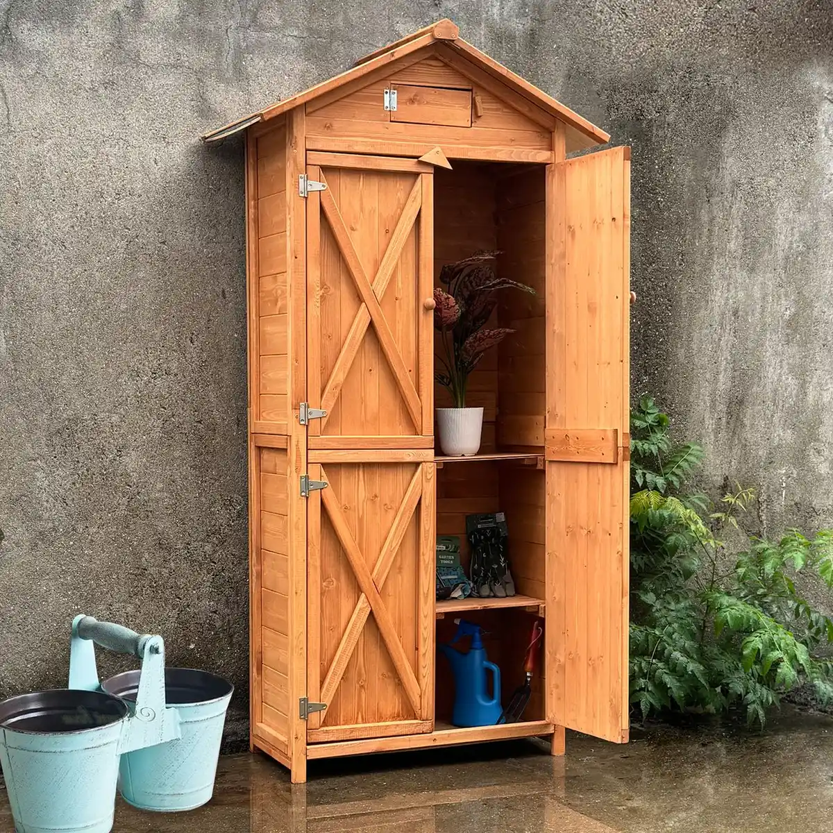 Bild 3 von Werkzeugschrank aus Holz, ca. 88 x 45,5 x 168 cm - Braun