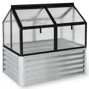 Garten-Hochbeet mit Dach-/ Frühbeet ca. 80 x 120 x 44 cm Silber