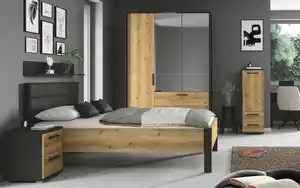 Mondo - Bettanlage Kosi Plus, Asteiche-Nachbildung/graphit, 120 x 200 cm, inkl. Nachtkonsole