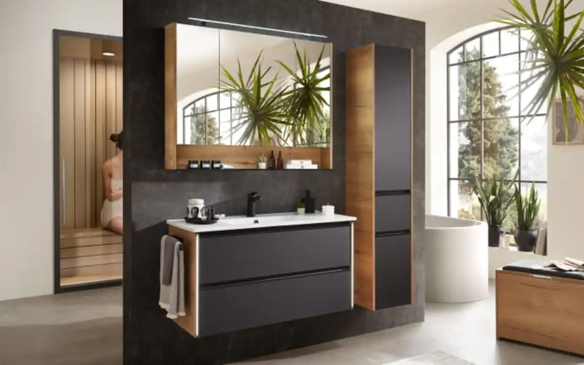 Bild 1 von Badprogramm Bordeaux, schwarz/Eiche Halifax-Nachbildung, inkl. LED-Beleuchtung