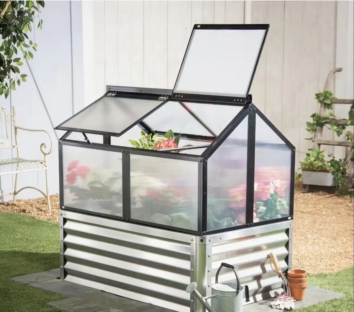 Bild 2 von Garten-Hochbeet mit Dach-/ Frühbeet ca. 80 x 120 x 44 cm Silber