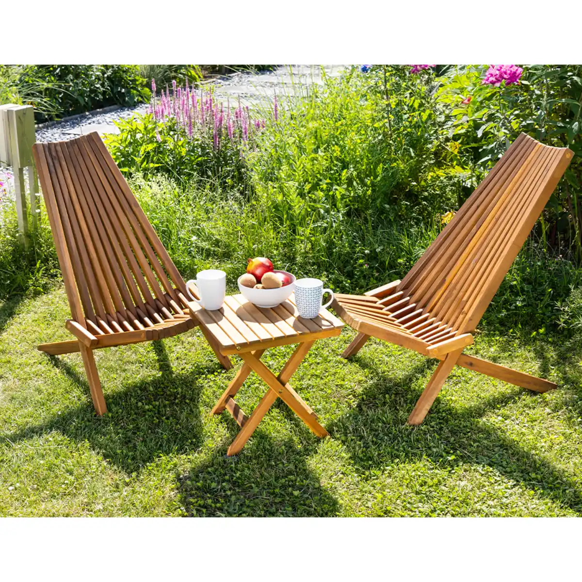 Bild 1 von 2er Set Holzliegestuhl mit Tisch aus Akazie klappbar