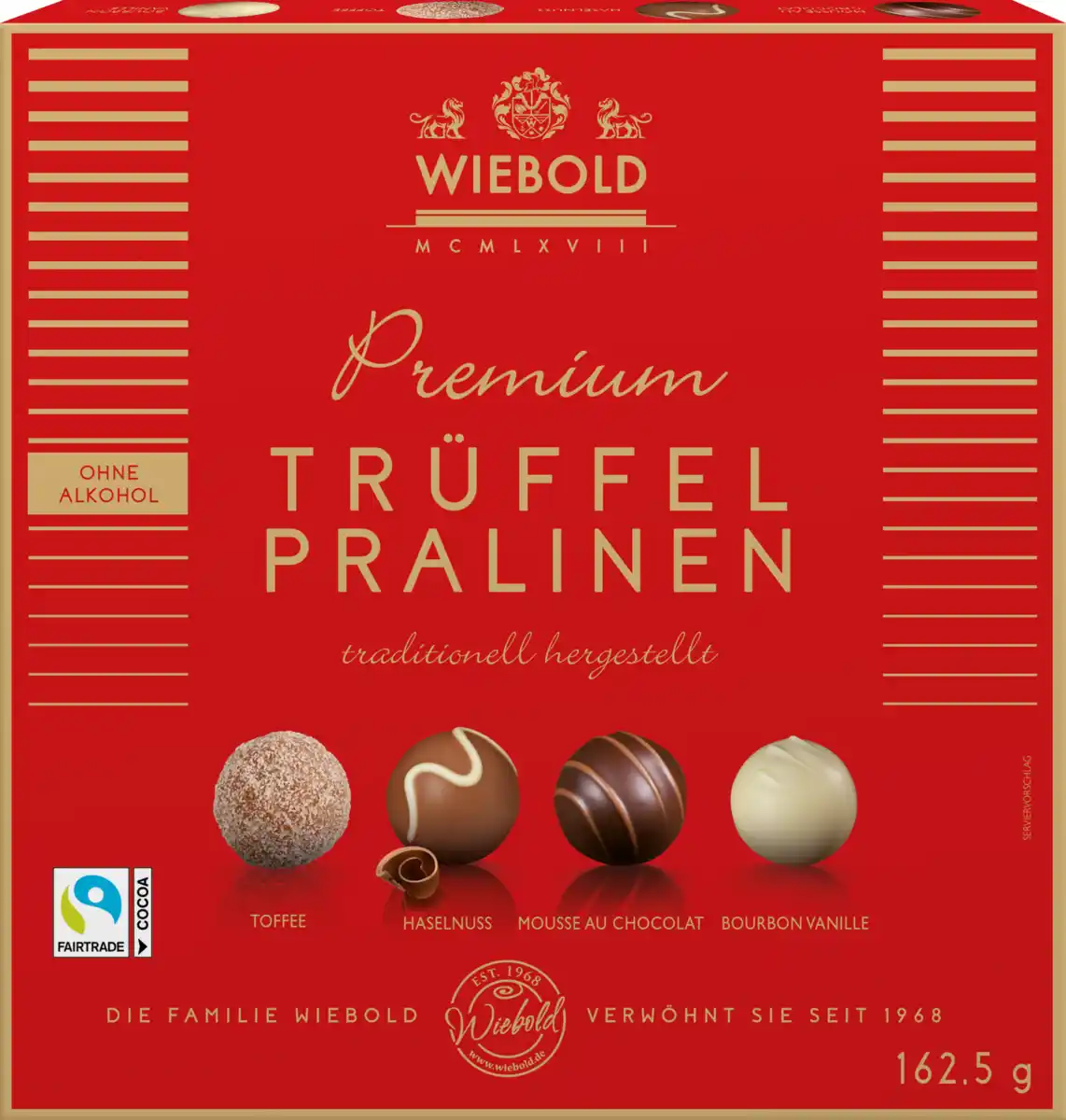 Bild 1 von Wiebold Premium Trüffel Pralinen ohne Alkohol, 162,5 g