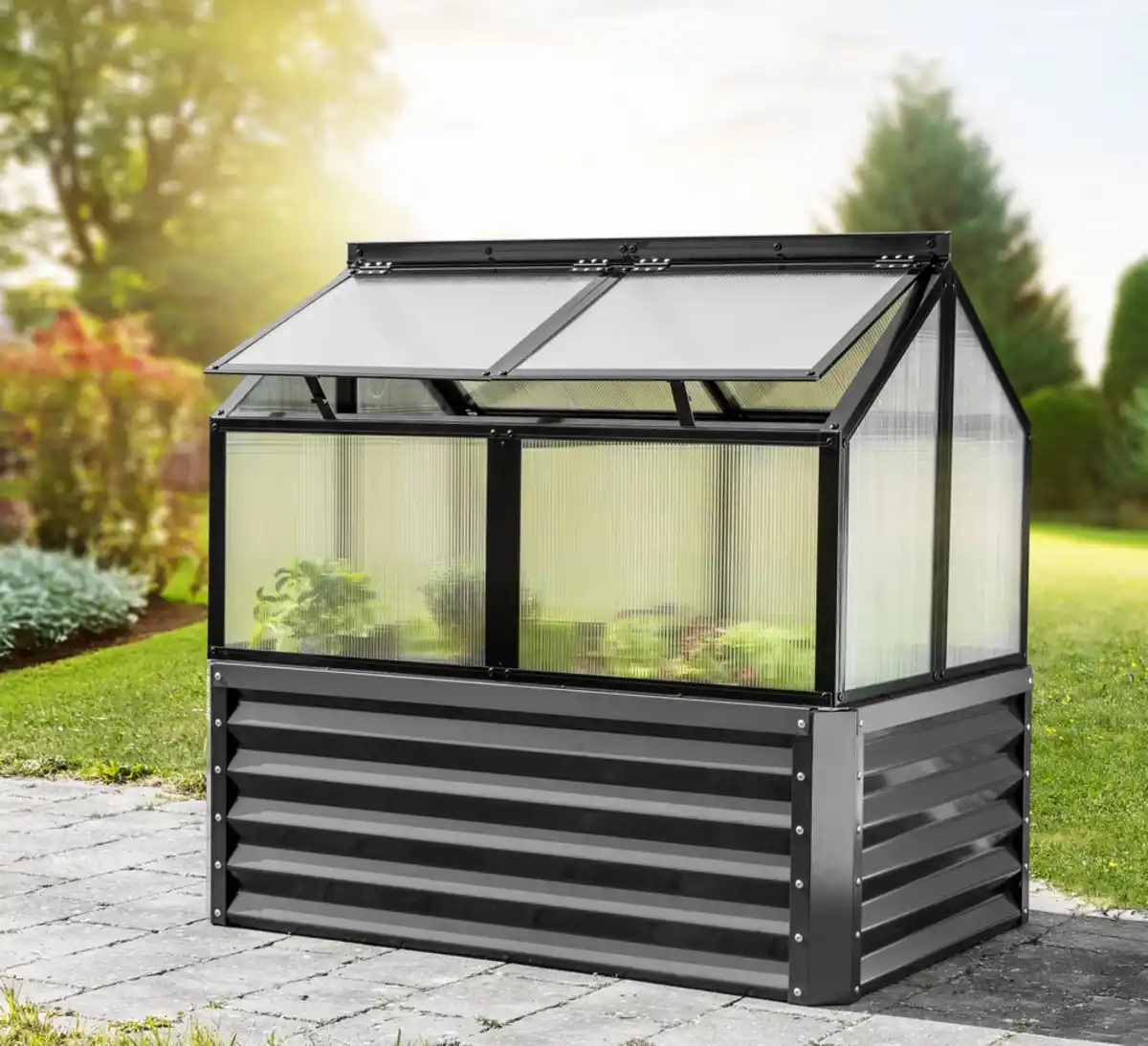 Bild 2 von Garten-Hochbeet mit Dach-/ Frühbeet ca. 80 x 120 x 44 cm Anthrazit