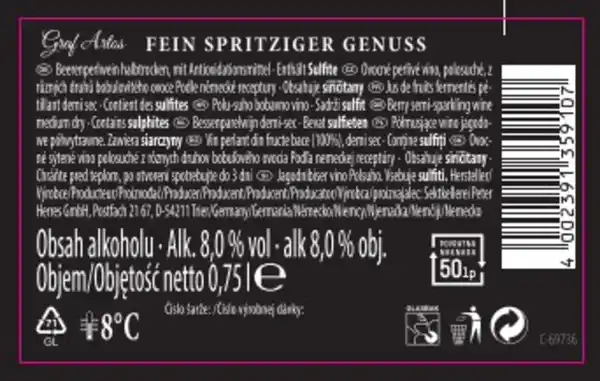 Bild 3 von Graf Artos Beerenperlwein weiß halbtrocken 0,75l