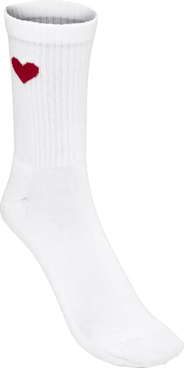 Bild 1 von IDEENWELT Rippsocken mit Herzmotiv weiss/rot Gr. 39/42