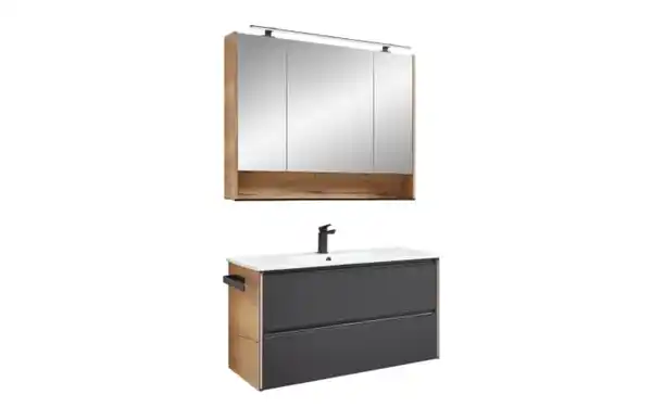 Bild 4 von Badprogramm Bordeaux, schwarz/Eiche Halifax-Nachbildung, inkl. LED-Beleuchtung