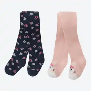 Baby-Strickstrumpfhose mit Häschen- und Blümchen-Motiv, 2er-Pack