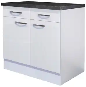 Küchenunterschrank Alba Weiß, Weiß, Weiß Hochglanz