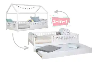 Ausziehbett Holz Duo ca. 100x200 cm Kiefer Weiß, Weiß