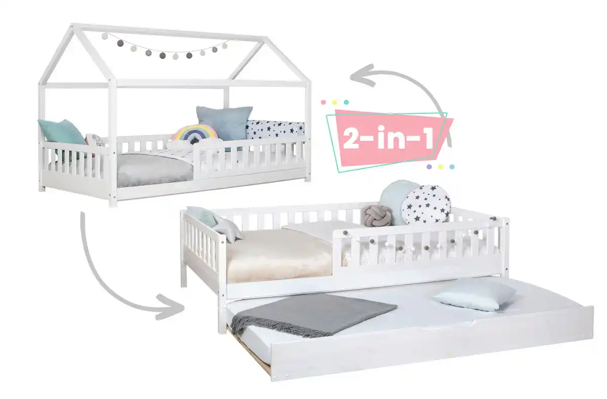 Bild 1 von Ausziehbett Holz Duo ca. 100x200 cm Kiefer Weiß, Weiß