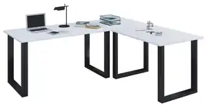 Eckschreibtisch Lona Schwarz/Weiß, Schwarz, Weiß