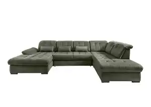 Wohnlandschaft Rigatti Dunkel Grün Chenille m. Bettkasten, Dunkelgrün