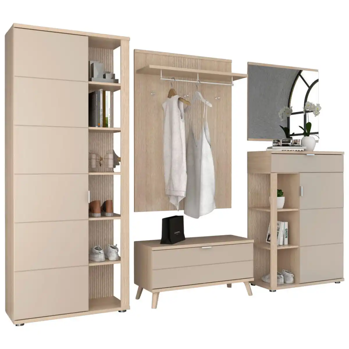 Bild 1 von Stylife Garderobe Basel-G, Eiche, Kaschmir, Holzwerkstoff, 6-teilig, 280x199x38 cm, Garderobe, Garderoben-Sets & Serien, Garderoben-Sets